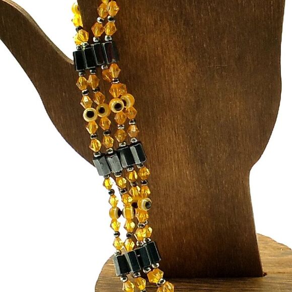 Acrylic Evil Eye Beaded Hematite Magnetic Wrap Bracelet - Picture 9 of 10